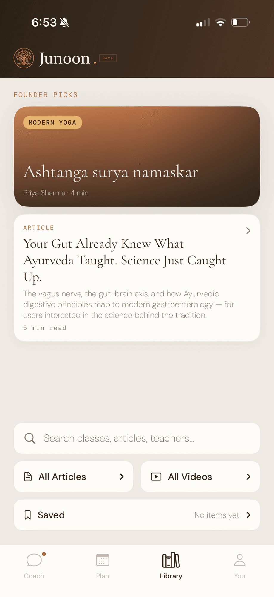 Junoon article library with wellness guides and resources